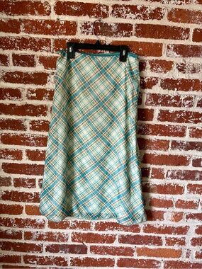 Iz Byer Teal and Cream Plaid A-Line Kids Skirt